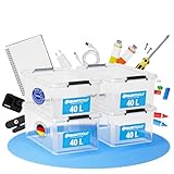ATHLON TOOLS 4x 40 L Aufbewahrungsboxen mit Deckel, lebensmittelecht - Verschlussclips - 100% Neumaterial Plastik-Box transparent - Kleiderboxen stapelbar
