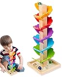 lembrd Regenbogen Kugelturm | Rollbahn | Kugelbahn | Regenbogen Murmelbahn Babyspielzeug | Motorikspiel Für Kinder | Klangbaum Lernspielzeug Mit 4 Murmeln Für Kinder Und Babys Ab 1 Jahr