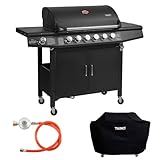 TAINO RED 6+1 Gasgrill Grillwagen BBQ Edelstahl-Brenner Gas-Grill schwarz - wahlweise Zubehör (RED 6+1 Set Haube & Regler)