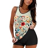 Generisch Tankini Damen Bauchweg Bikini Damen Set Zweiteilig Badeanzug Für Frauen Badeanzüge Ärmellos Tankini Oberteil und High Waist Badeshorts Swimsuits for Women Sommer Strandmode