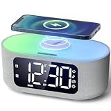 LIORQUE Digitaler Radiowecker mit Kabelloser Ladestation, Bluetooth Wecker mit Licht, 15W Fast Wireless Charger Qi, LED Display mit Auto Dimmer, 2 Wecker, Wochenendmodus, Schlafmusik