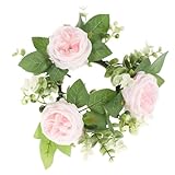 Garneck Rose Kerzenringe Eukalyptus Kerzenkranz Kerzen Kranz Ringe Blumen Dekokranz Hochzeit Säule Kerzenhalter für Stumpenkerzen Stabkerzen Weihnachten Tischdeko Blumenkranz Landhaus Deko