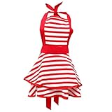 SOLUSTRE Baumwollschürze Küchenschürze Doppellagige Kittelschürze mit Rot Weißem Streifenmuster Atmungsaktive Kochschürze für Frauen Hausarbeit Gartenpflege