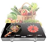 Cooksir Glaskeramikkochfeld 2 Platten mit Stecker, Tragbar Kochfeld, Touch/Knopf-Bedienelemente, 3200W, 56cm, Infrarot-Wärme, Voreingestellte Leistung, Glaskeramik Kochplatte, Kochfelder 2er