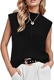 Arach&Cloz Tops Damen Wolle Blend Leichte Tank Top Ärmellos Strick Pullunder Sommer Herbst Pullover für Casual Work (Schwarz,Medium)