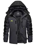 KEFITEVD Übergangsjacke Herren Winter Warme Wanderjacke Wasserdicht Outdoor Jacke Jagdjacke Viele Taschen Herrenjacke mit Kapuze Trekkingjacke Grau-Schwarz L