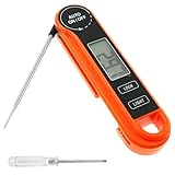 Fleischthermometer,Grillthermometermit Langer Edelstahl Sonde,Genau Bratenthermometer,Wasserdicht Küchenthermometer,Leicht zu Reinigen,Kerntemperaturmesser für Fleisch Gemüse Teig Babynahrung(orange)