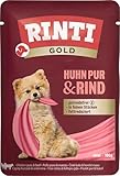 RINTI - Gold | Leicht verdauliches Nassfutter für kleine, ausgewachsene Hunde. Alleinfutter im Frischebeutel ohne Formfleisch, Soja oder künstliche Zusätze | 10x100g Huhn Pur & Rind