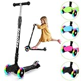 Jopassy Roller Kinder, Kinderroller mit 3 LED Leuchtenden Räder, Cityroller klappbar Mit Tragegurt, höhenverstellba,Hinterbremsen, Scooter für Kinder 4 Jahre Maximale 50 KG (Schwarz)