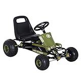 HOMCOM Go Kart Kinder Tretauto Tretfahrzeug mit Handbremse ab 3 Jahre Grün 99 x 65 x 56cm