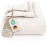 LAYNENBURG Premium Musselin Tagesdecke 150x200 cm - 100% Baumwolle - extraweiche, leichte Sommerdecke als Kuscheldecke, Bett-Überwurf, Baumwolldecke, Couch-Überwurf - warme Sofa-Decke (Creme)
