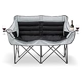 Meulbaty Doppelt Campingstuhl Faltbar, 270KG Belastbar Schwerlast Klappbar Doppelsitzer Camping Sofa für 2-Personen, Tragbar Bequem Hochlehner Groß Sitzfläche Outdoor Klappstuhl für Garten/Strand