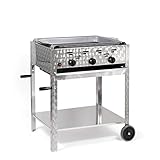 Gasbräter 11kW 3-flammiger Edelstahl-Brenner fahrbar mit Stahlpfanne Gasgrill Gastrobräter Profigrill Verein