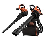 BLACK+DECKER 3-in-1 Elektro Laubsauger Akku & Laubbläser Akku (3.000 Watt, mit Häcksler, 72l Fangsack-Rucksack – hohe Blasgeschwindigkeit & verstellbare Saugleistung, für Terrassen, Wege) BEBLV300