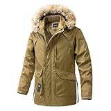 Generisch Winterjacke Herren Fleece Winterparka Warm GefüTtert Wintermantel Mit Kapuze Skijacke Winddicht Lang Mantel Outdoor Parka Jacke Winddichte ÜBergangsjacke Hybridjacke