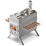 MOPHOTO Sauna-Heißzeltofen, Raketen-Camping-Holzofen mit 8 Edelstahl-Kaminrohren, tragbarer, zusammenklappbarer Holzofen für Zelt, Außenheizung, Kochen, Eisfischen, Jagen(46x25x27cm)