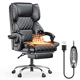 naspaluro Chefsessel Bürostuhl mit Fußstütze, Schreibtischstuhl Ergonomisch, PU Leder Sitzheizung Computerstuhl mit Gepolsterter Armlehnen und Weicher Kopfstütze Neigefunktion, Schwarz