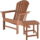 tectake 800908 Adirondack Gartenstuhl mit Beistelltisch, Holzoptik, Gartensessel mit Breiten Armlehnen und Tisch, für Garten, Terrasse und Balkon, wetterfest (Braun-Braun | Nr. 404616)