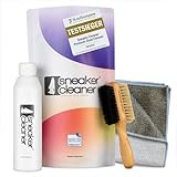 sneaker cleaner - Reinigungsset für alle Schuharten. 250ml effektiver Schuh-Reiniger + beidseitiger Naturholzbürste (weiche & harte Borsten) + hochwertigem Mikrofasertuch - Einfach saubere Schuhe