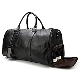 Reisetaschen Herren echt Leder Weekender Tasche Großen Kapazität Reisetasche Unisex Vintage Handgepäck Bag, Schwarz