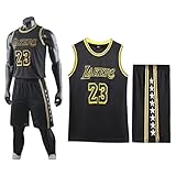 Basketball Trikot Shirt und Shorts, Basketball ärmellose Anzug, Basketball Sportbekleidung, Erwachsene Basketball Jersey, T-Shirt Weste + Shorts, Jugendlich Basketball Jersey (2XL,Schwarz)