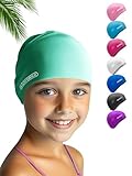 KIDVERSE Badekappe für Kinder - Jungen & Mädchen - Schwimmkappe 100% Reißfest & Wasserdicht - Badehaube mit UV Schutz - Silikon Bademütze - Schwimmmütze (Mint, M)