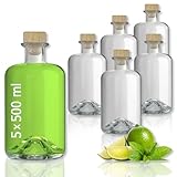 Geniess-Bar! 5 Glasflaschen 500 ml leer zum selbst Befüllen mit Korken Apothekerflasche Essig Öl Flasche