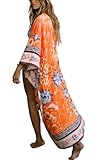 YouKD Damen Baumwoll Cardigan Bohemian Lang Kimono Beach Badeanzug Cover Up Kleid Plus Size Robe