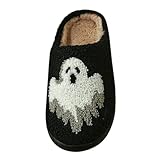 Halloween Hausschuhe Damen Pantoffeln für Erwachsene Mit lustigen Monstern und Skeletten Winter Warm Hauspantoffeln Frauen Bequeme Slippers drinnen und draußen
