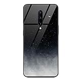 ZhuoFan für OnePlus 7 Pro Gehärtetes Glas Hülle mit Muster Motiv Handyhülle [Stoßfest] [Kratzfest] TPU Silikon Rahmen Glasrückseite Glashülle Schutzhülle für OnePlus 7 Pro, Schwarz Grau