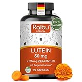 Lutein Zeaxanthin Kapseln, Augenvitamine hochdosiert - 50mg Lutein + 12,5mg Zeaxanthin - 4 Monatsvorrat Augen Kapseln - Mit Vitamin A & B2-1 Kapsel täglich - Vegan & natürlich