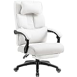 Dowinx Chefsessel Bürostuhl Ergonomisch mit Fußstütze und Gepolsterte Armlehne, Ergonomischer Bürostuhl Stoff, Drehstuhl Computerstuhl mit Hoher Rückenlehne, Höhenverstellbarer Chefstuhl 150 KG (Weiß)