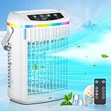 Klimaanlage Mobil, 1200ml Mobiles Klimagerät Mini Luftkühler Ventilator mit Wasserkühlung, USB Verdunstungskühler mit Fernbedienung, 3 Geschwindigkeiten & 3 Modi, 2/4/6H Timer, Ideal für Zimmer/Büro