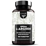 L-Arginin - 365 L Arginin Tabletten hochdosiert 4800 mg je Tagesdosis - L Arginin aus Fermentation - L Arginin Kapseln hochdosiert alternativ - für Vegetarier geeignet - Laborgeprüft - Nutravita