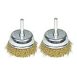 Drahtbürste for Bohrmaschinen, T-förmige Messingdrahtbürsten, Set mit 2 Stück 75-mm-Bechern for Stahl, beschichteter Rostentferner, Polieraufsätze for Metall