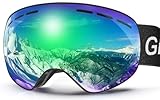 GlaRid Skibrille Herren Damen, OTG Ski Goggles Rahmenlose Snowboardbrille für Brillenträger, Schneebrille für Erwachsene Anti-Fog 100% UV400 Schutz (Grün)