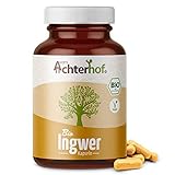 Ingwer Kapseln hochdosiert Bio (160 Stück) direkt vom Achterhof mit 595 mg Ingwerpulver pro Kapsel 100% vegan