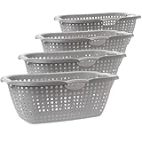 Livinja Wäschewanne 4er Set 25L - Wäschekorb mit Ergonomische Griffe & Belüftungslöcher - Kunststoff Wäschesammler Grau 60x40x24cm Made in EU