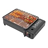 Tragbare Gasgrillplatte 2,2 kW, Gasbrenner Campingkocher mit Windschutz & Abnehmbarer Fettauffangschale, BBQ Barbecue Grill, Tragbarer Gaskocher für Outdoor, Camping & Balkon