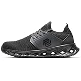 Furuian Stahlkappenschuhe für Herren, Sicherheitsschuhe, bequem, leicht, Sneaker, Industrie, Arbeitsschuhe, Schwarz, 42.5 EU