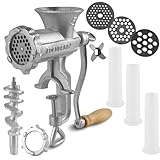 EDENBERG Fleischwolf Größe - Gusseisen Fleischwolf Manuell, Tischmontage, Leicht zu Reinigen, Churros Maker, Meat Grinder, 3mm/5mm/8mm Siebe, Wurstfüller und Hackfleisch Maschine (EB-9202 '8')