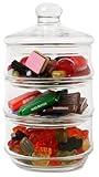 Bonboniere Glas mit Deckel – Vorratsglas 2- & 3-stöckig stapelbar – Glasbehälter für Süßigkeiten, Kekse, Pralinen, Snacks – Glas-Gebäck-Etagere, Aufbewahrungsglas Küche & Deko (3-stöckig Ø12xH23cm)
