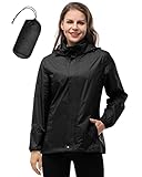 33,000ft Damen Wasserdichte Faltbar Regenjacke mit Kapuze, Leicht Atmungsaktive Windbreaker Jacke, Fahrradjacke für Frauen Fahrrad Sport Outdoorjacke