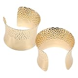 NIYANGLE 2 Stück-pack Breite Punk Metall Armreifen Damen Offenes C-förmiges Armband aus Metall Goldfarbenes Statement Manschettenarmband für Alltag und Besondere Anlässe