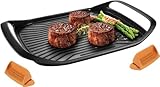 Avilia Antihaft-Grillpfanne mit Silikongriffen - Grillplatte mit geriffelter Oberfläche, spülmaschinenfest, zwei Thermozonen, 42 x 28 cm