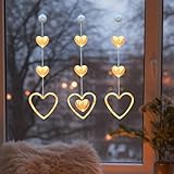 3 Stück LED Lichterkette Fenster mit Saugnäpfe, Herze Lichterkette Fenster Deko, LED Herze Lichterkette zum Aufhängen Warmweiß Herz Lichter Fensterbeleuchtung für Valentinstag Ostern Ramadan Deko (A)