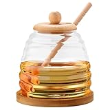 Dzmuero Honiggläser mit Löffel, Honigtopf mit Löffel, Honigspender, Honigglas mit Honiglöffel, Honigglas mit Holz Deckel, Versiegelter Glasbehälter, Weithals-Honigvorratsglas