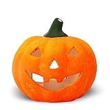 Kürbis-Deko als Keramik Halloween-Deko LED Set in 14x13 cm - Jack Lantern Halloween-Kürbis als beleuchtete Outdoor Grusel-Deko - Kürbis Laterne als innen Herbst-Deko oder Garten-Deko Windlicht