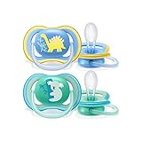 Philips Avent ultra air Schnuller - 2er Pack, BPA-freier, atmungsaktiver Schnuller für Babys ab 18 Monaten, inklusive Transport- und Sterilisationsbox, Koala/Dino (Modell SCF349/11)