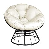 ART TO REAL Papasan-Sessel aus Rattan, Indoor Outdoor Möbel Stuhl Deep Seating Moon Chair Glider, Solid Twill-Stoff Khaki Kissen (Khaki)
